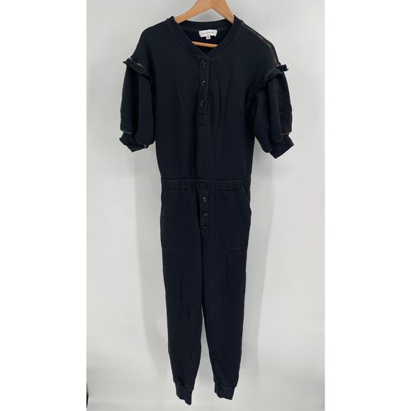 Something‎ Navy Romper Jumpsuit Women Small Black Rainbow Stitching Short Sleeve - Picture 1 of 10